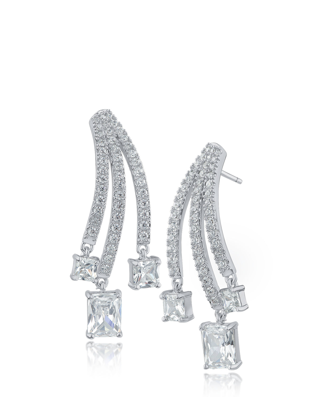 Triple Strand Princess CZ Drop Earrings