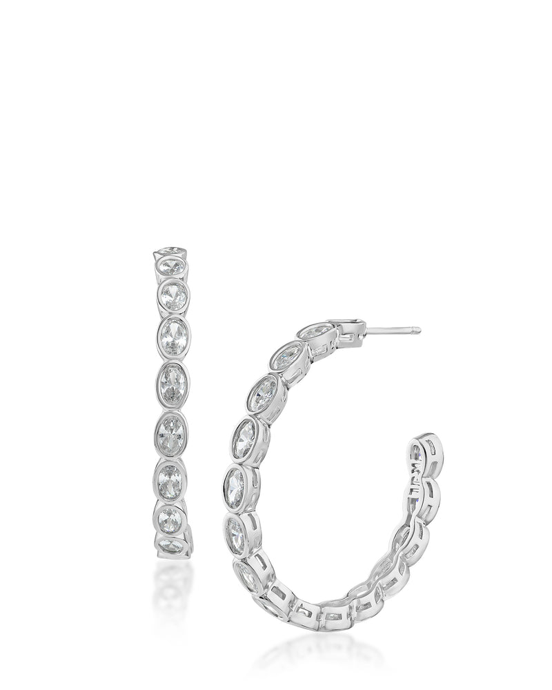 Oval Bezel Set Hoop Earrings