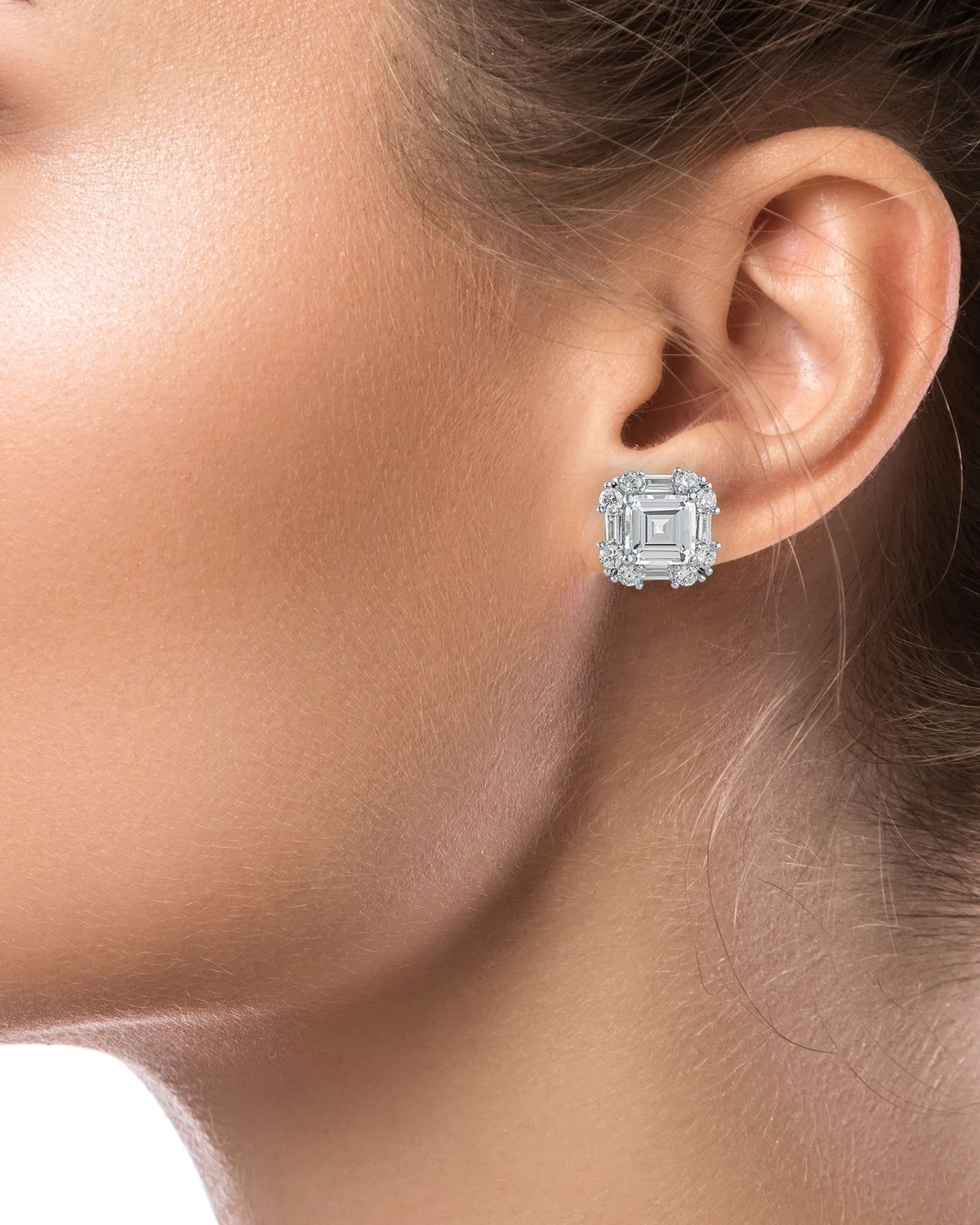 Asscher CZ Button Earrings