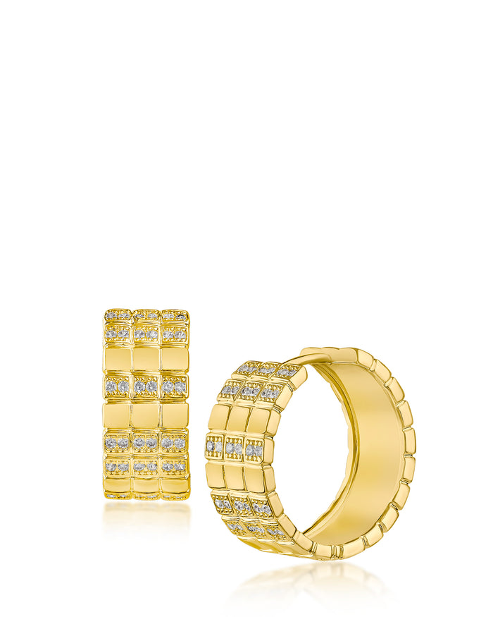 Checkered Pave Hoop Earrings