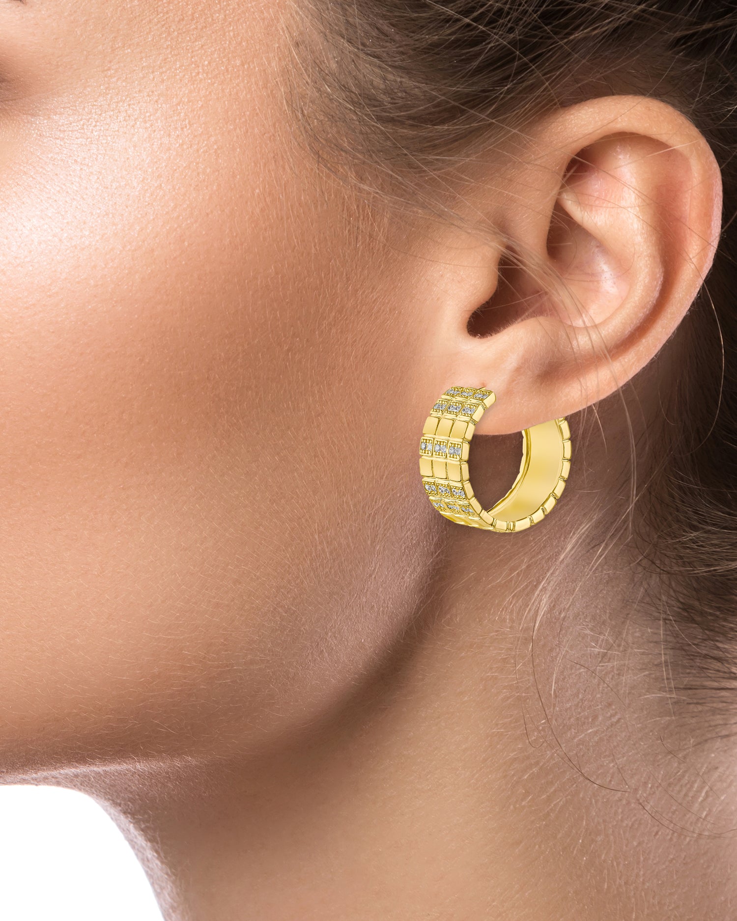 Checkered Pave Hoop Earrings