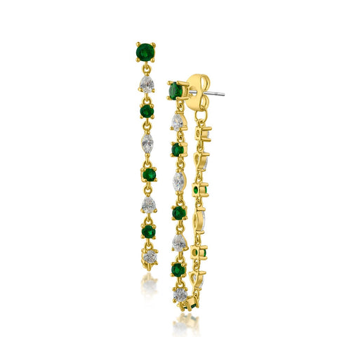 Oval Emerald CZ Cluster Earrings