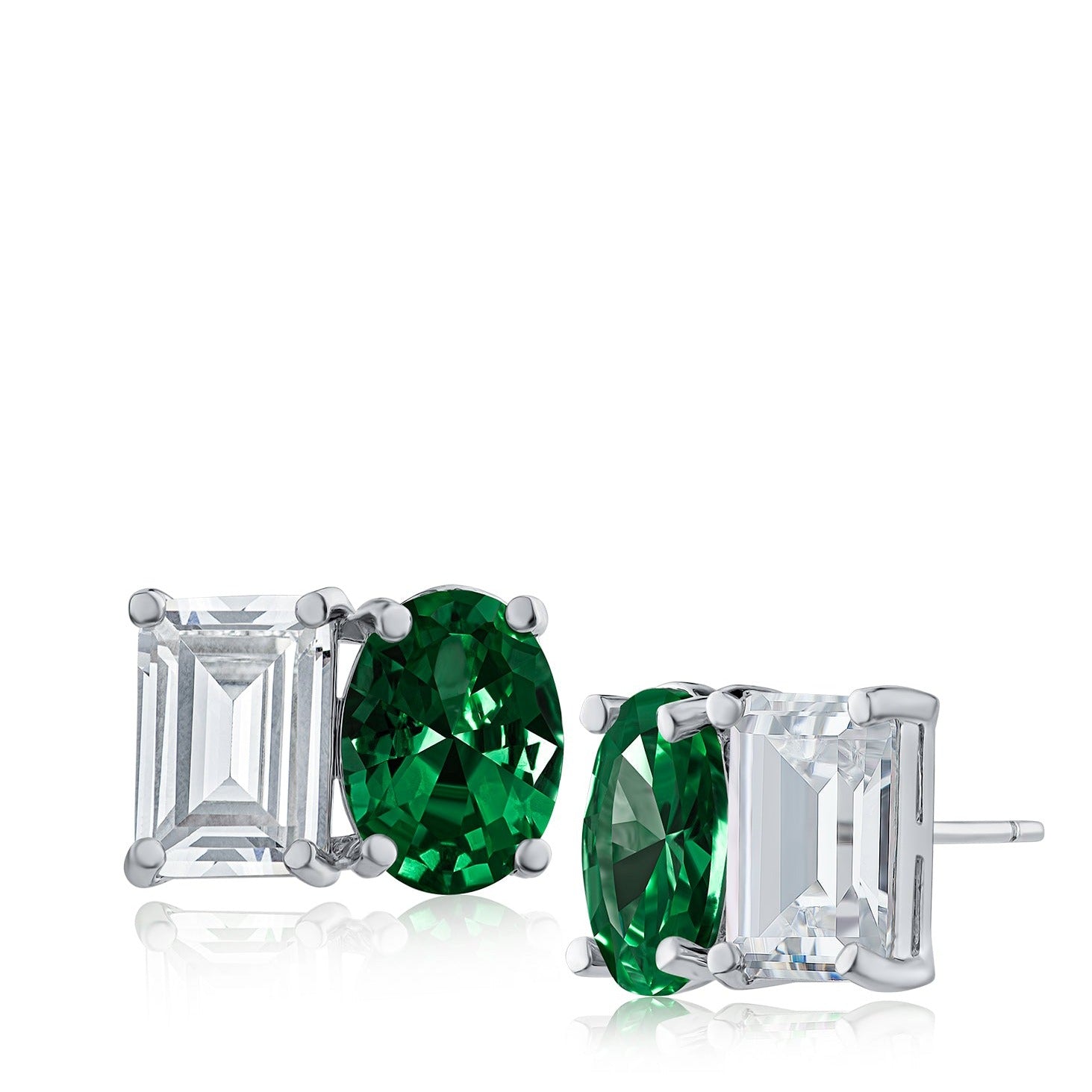 Emerald and Oval CZ Stud Earrings
