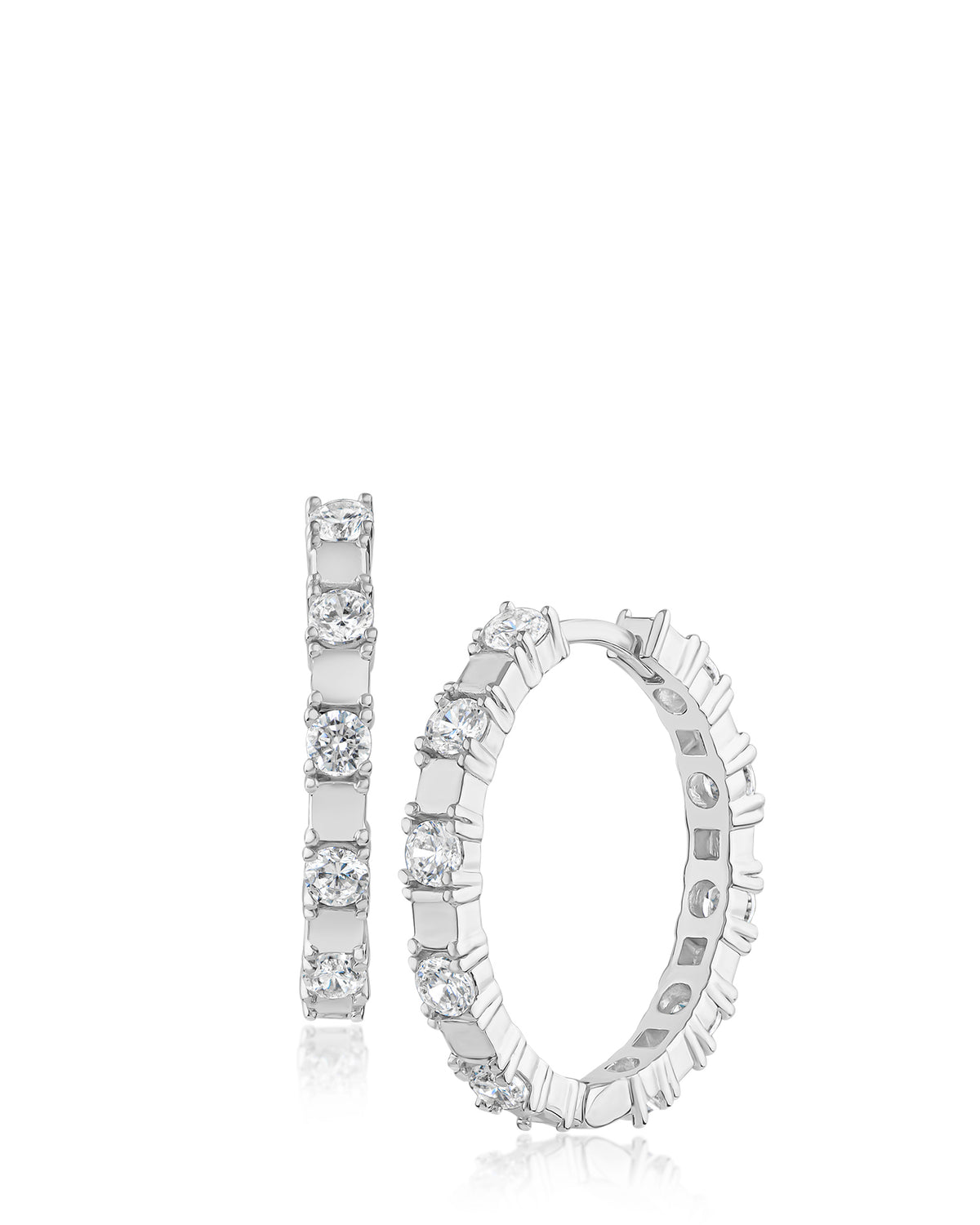 Metal and CZ Alternating Hoops