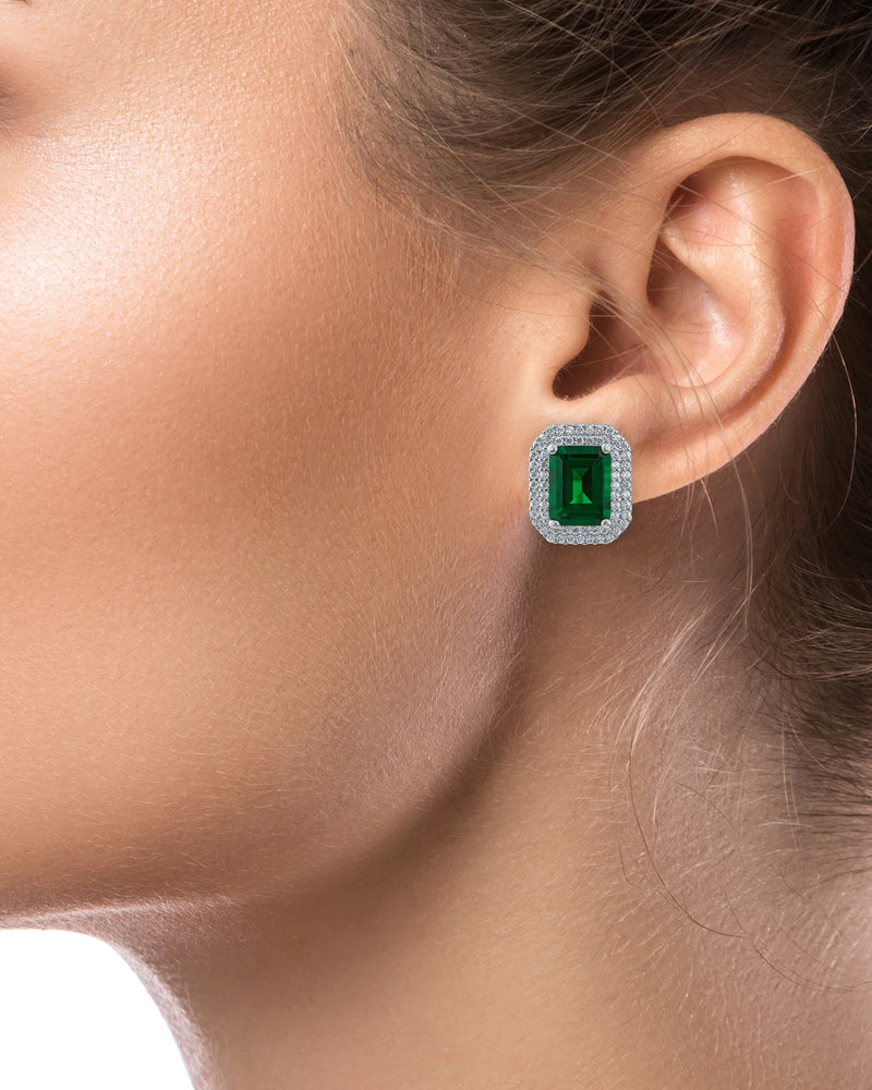 Emerald Double Halo Stud Earrings