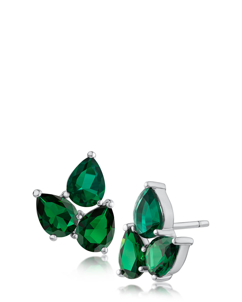 Triple Pear CZ Cluster Earrings