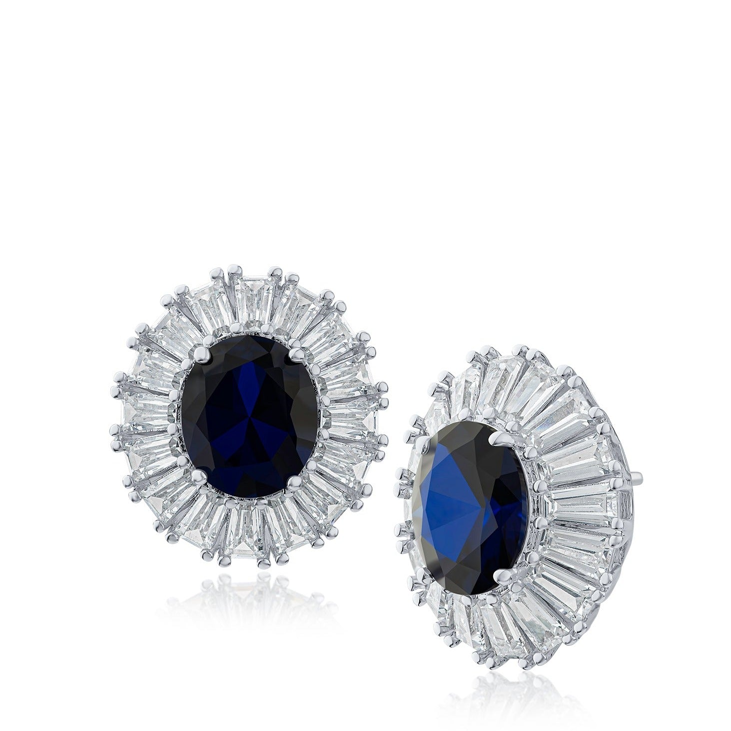 Oval and Baguette Blue Sapphire CZ Earrings