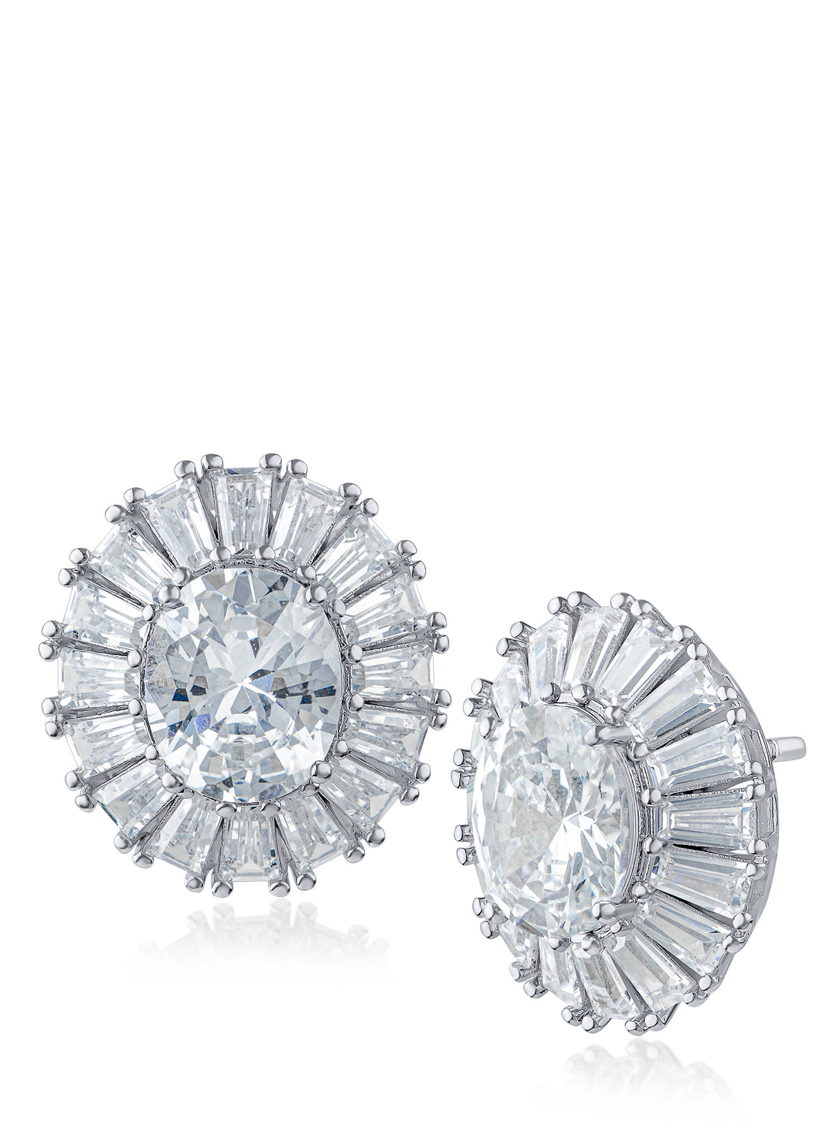 Oval and Baguette Button CZ Earrings