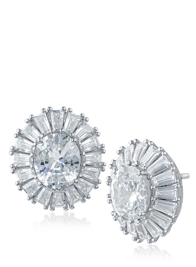 Oval and Baguette Button CZ Earrings