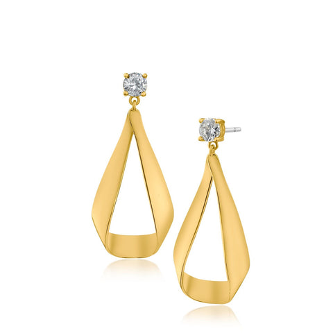 Round CZ and Bar Drop Earrings