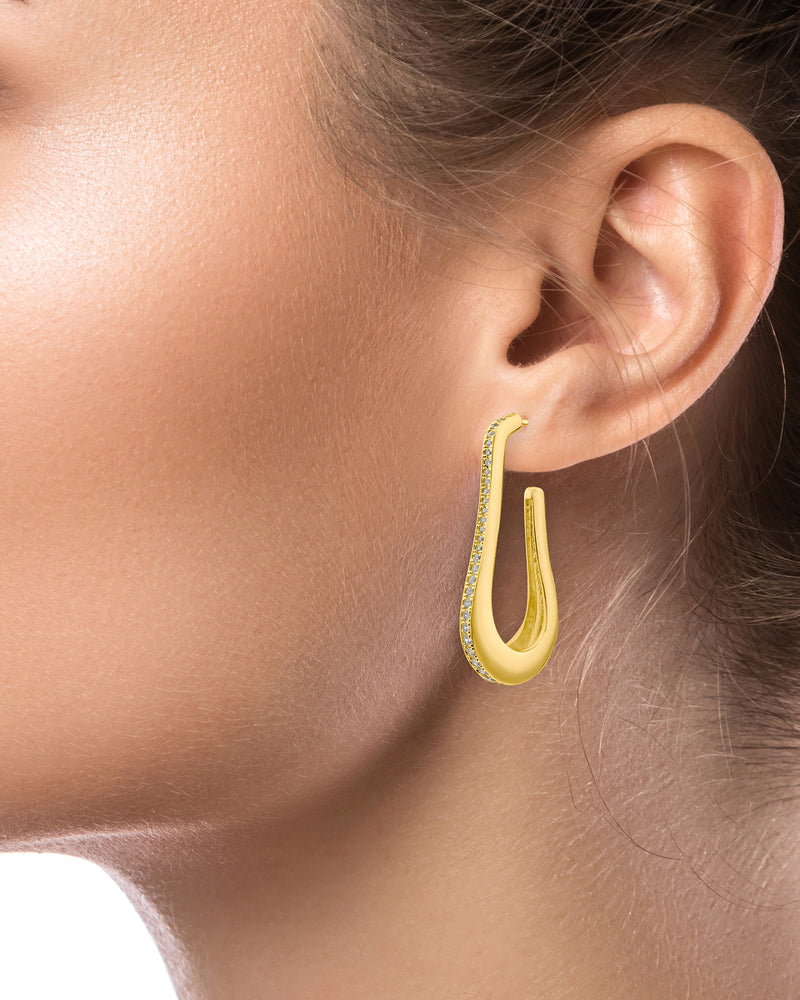Pave Elongated Hoop Earrings