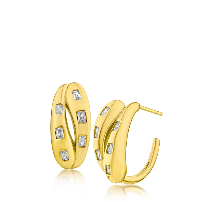 Baguette CZ Inlay Hoop Earrings