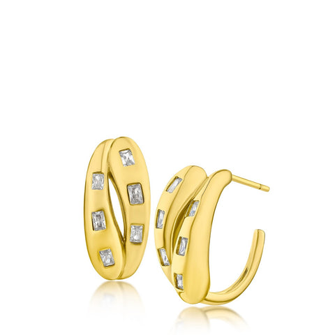Gold Plated Earrings with Round CZ