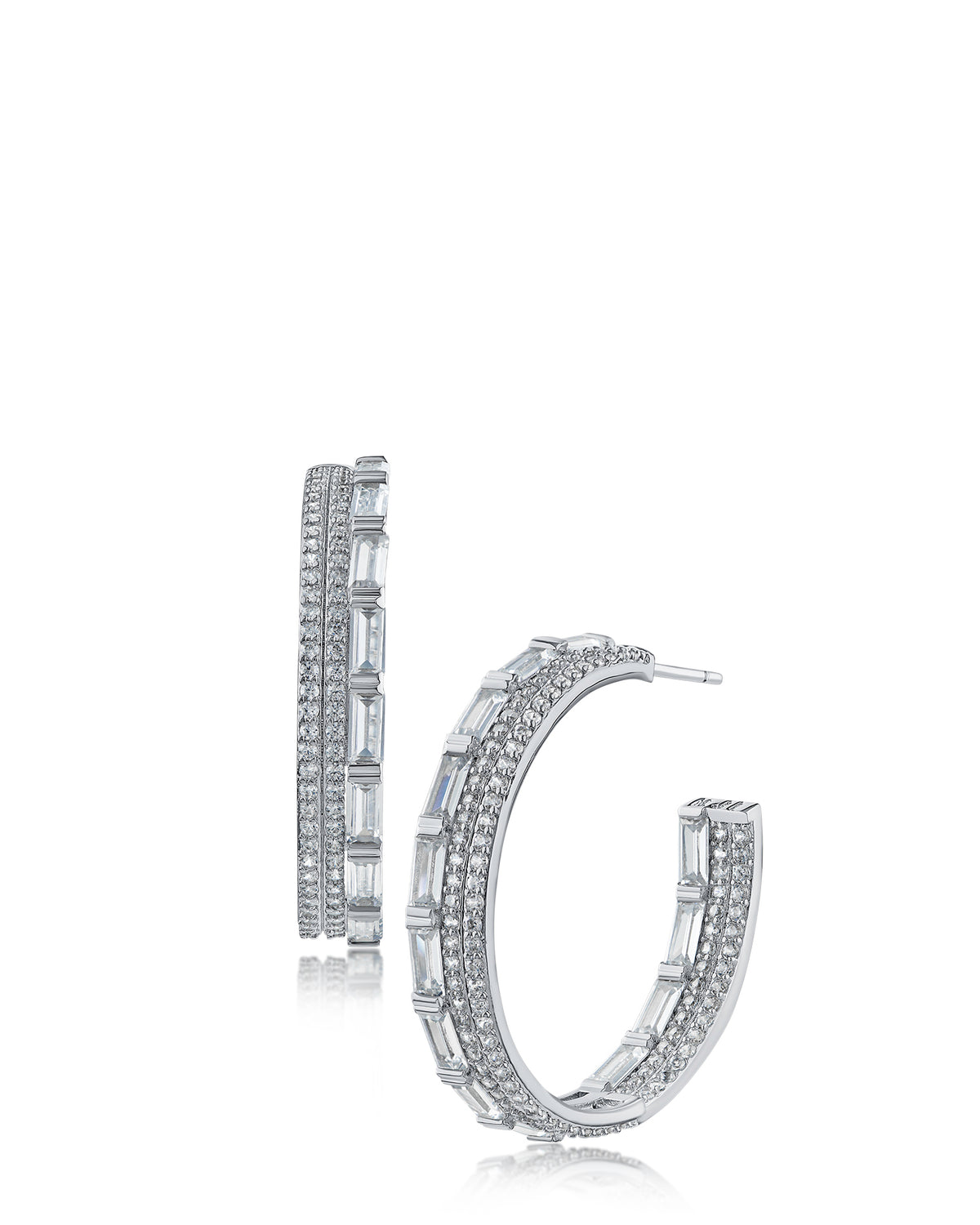 Baguette and Pave Hoop Earrings