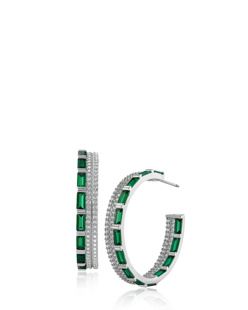 Baguette and Pave Hoop Earrings