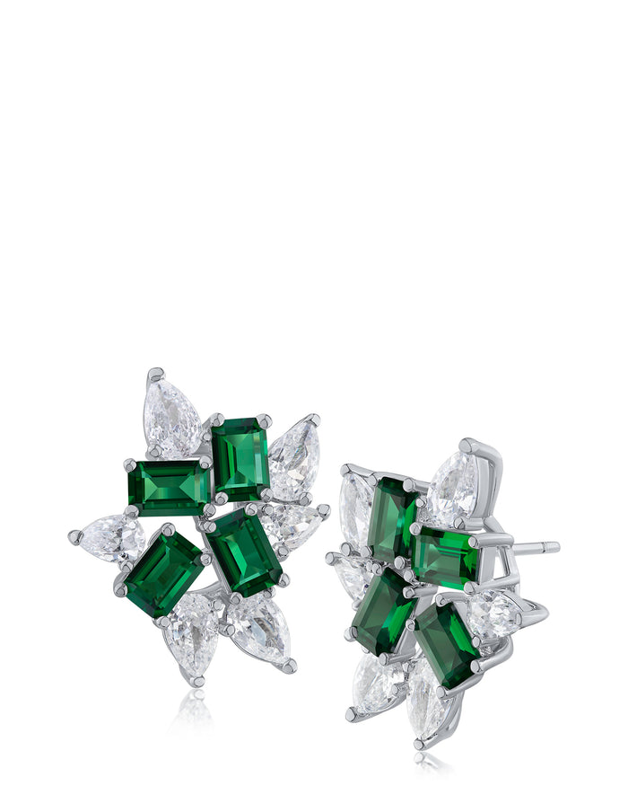 Emerald and Pear CZ Button Earrings