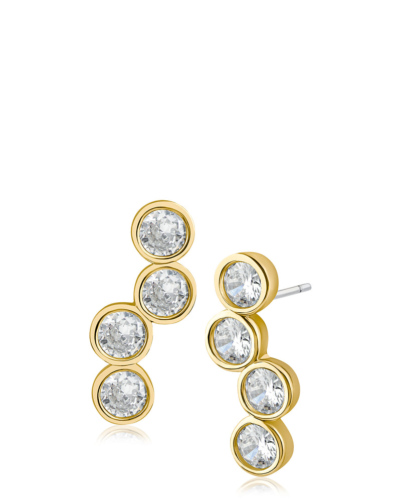 Round CZ Bezel Scattered Drop Earrings