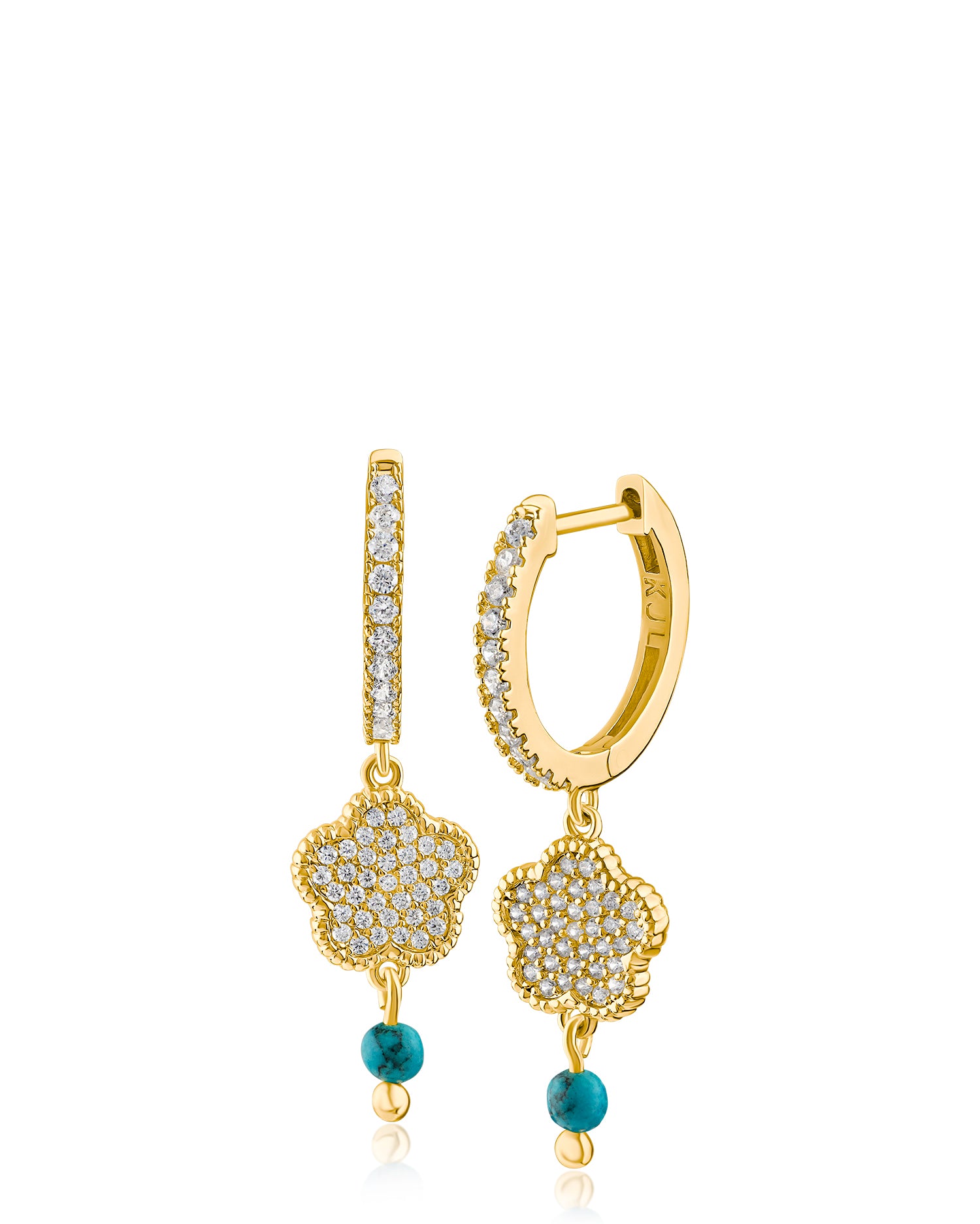Pavé Clover & Bead Drop Huggie Earrings