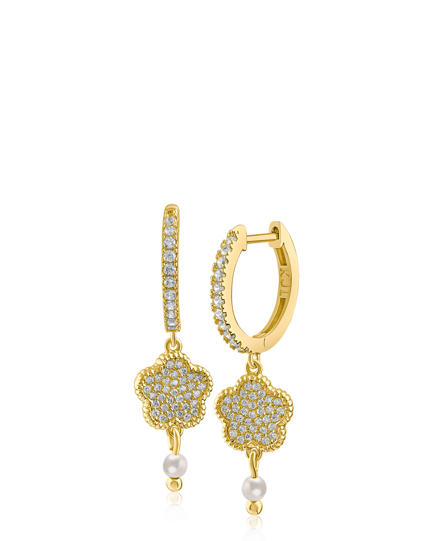 Pavé Clover & Bead Drop Huggie Earrings