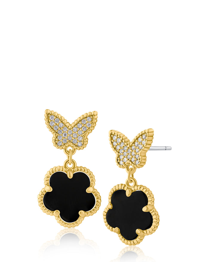 Butterfly and Clover Drop Earrings