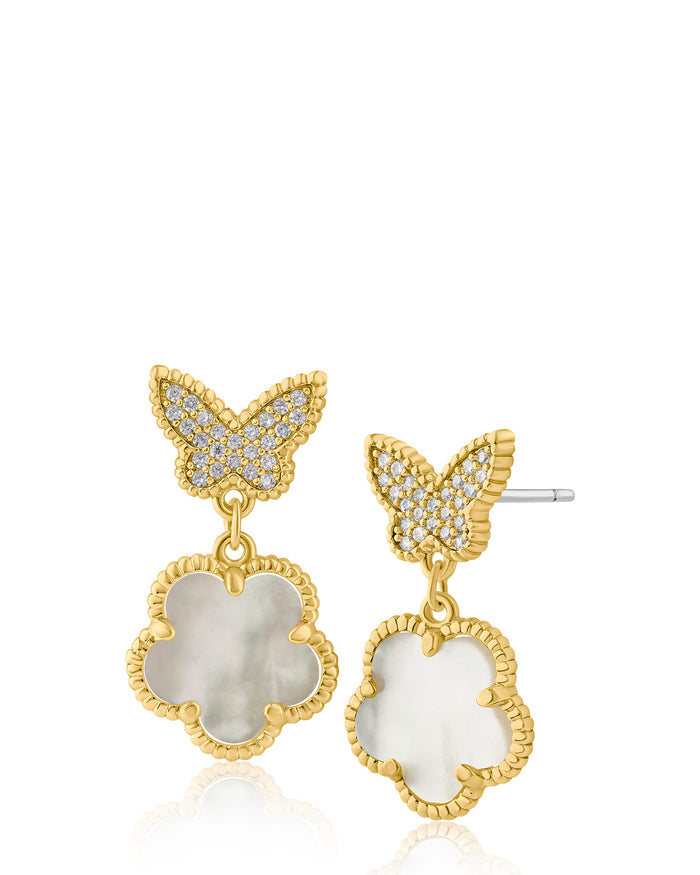 Butterfly and Clover Drop Earrings