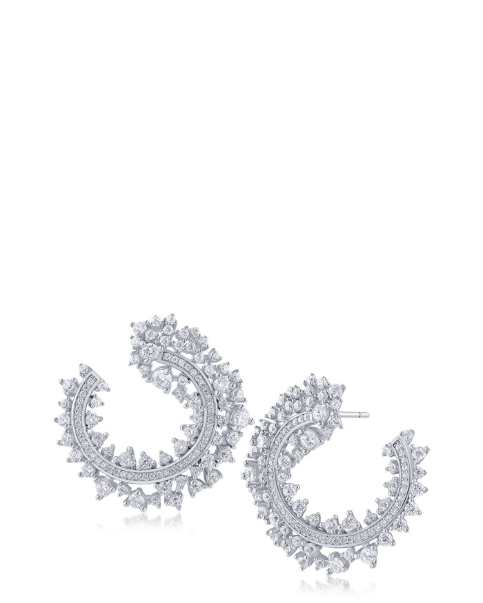 Round CZ Cluster Curved Earrings