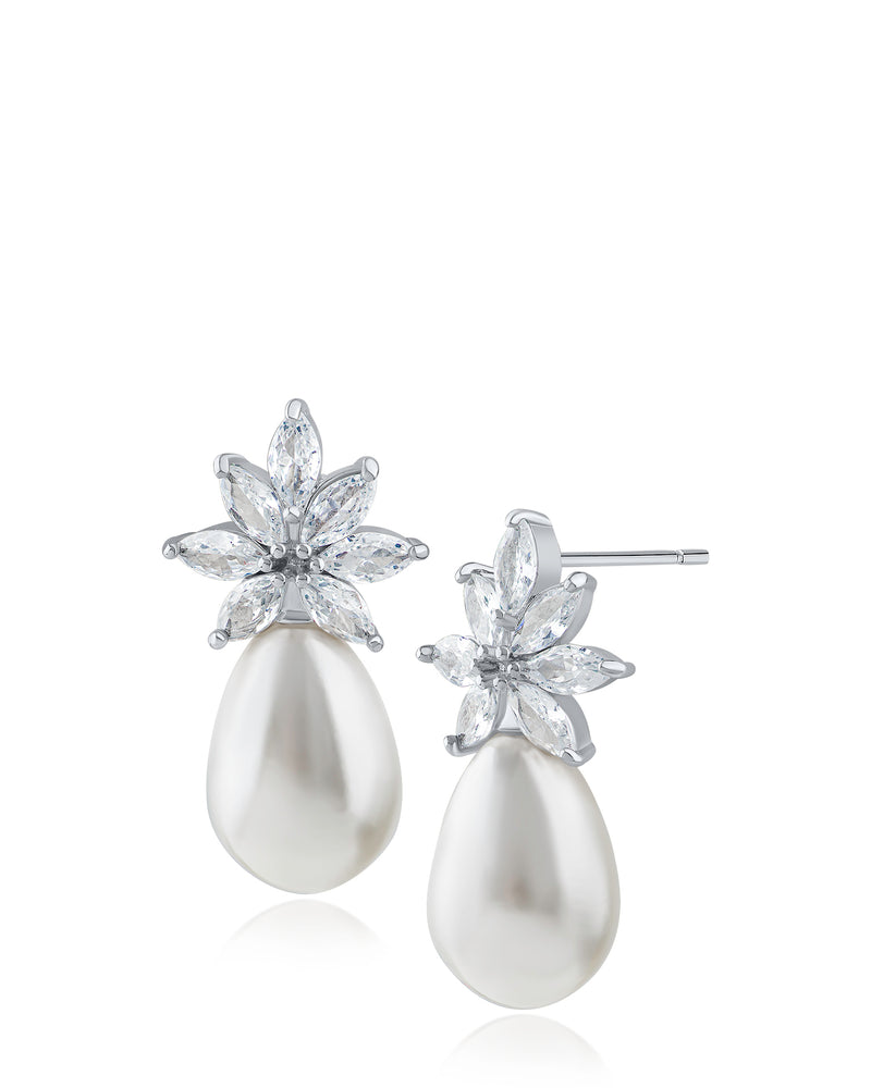 Marquise CZ and Pearl Drop Earrings