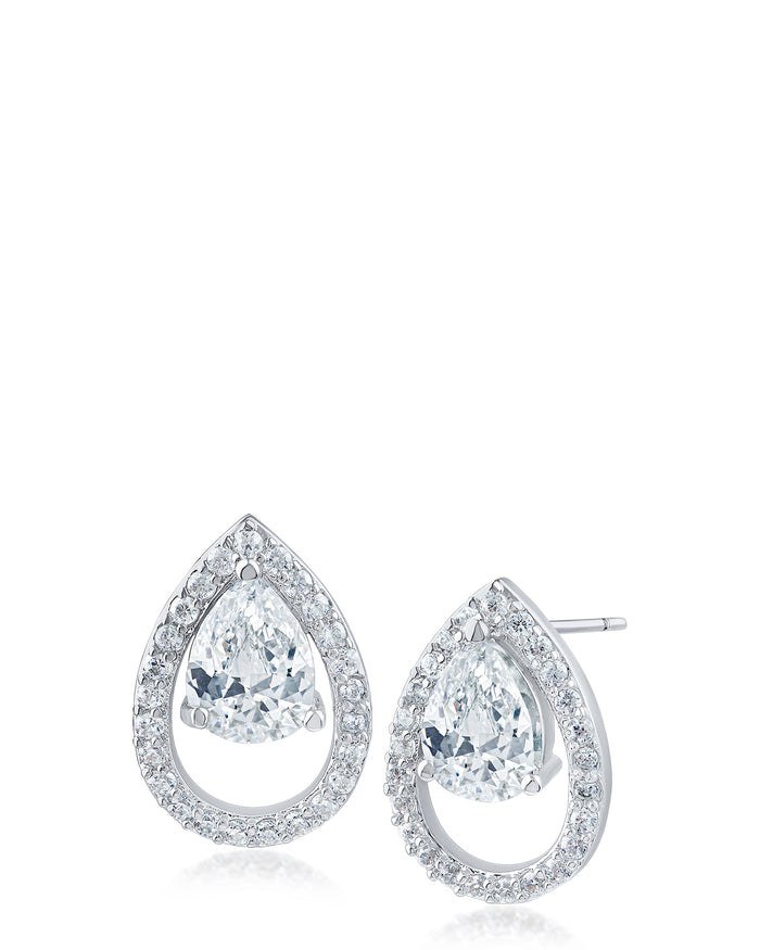 Pear CZ with Halo Studs