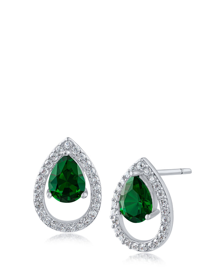 Pear CZ with Halo Studs