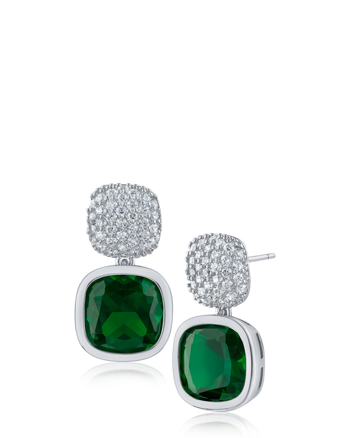 Cushion CZ Bezel Drop Earrings