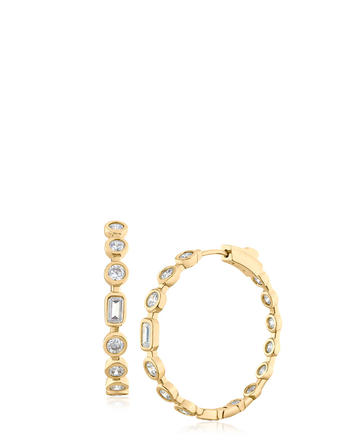 Mixed-Cut CZ Hoop Earrings
