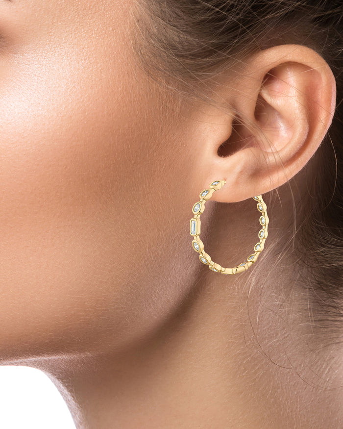 Mixed-Cut CZ Hoop Earrings