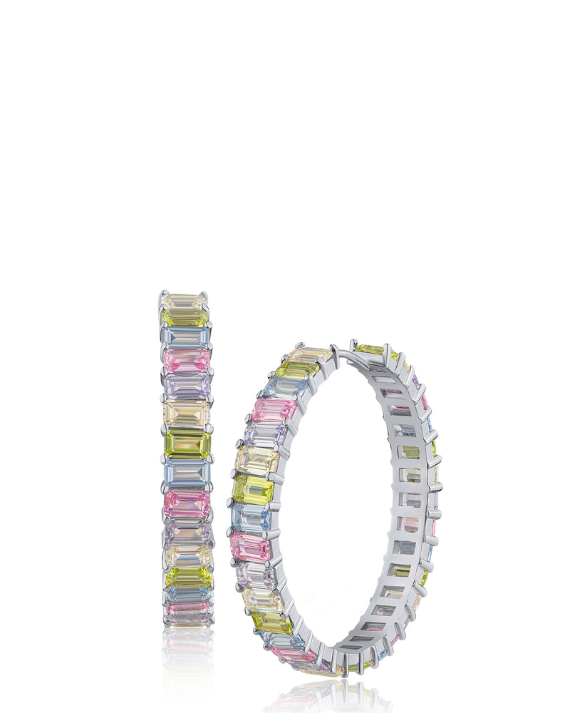 Pastel CZ Baguette Hoop Earrings