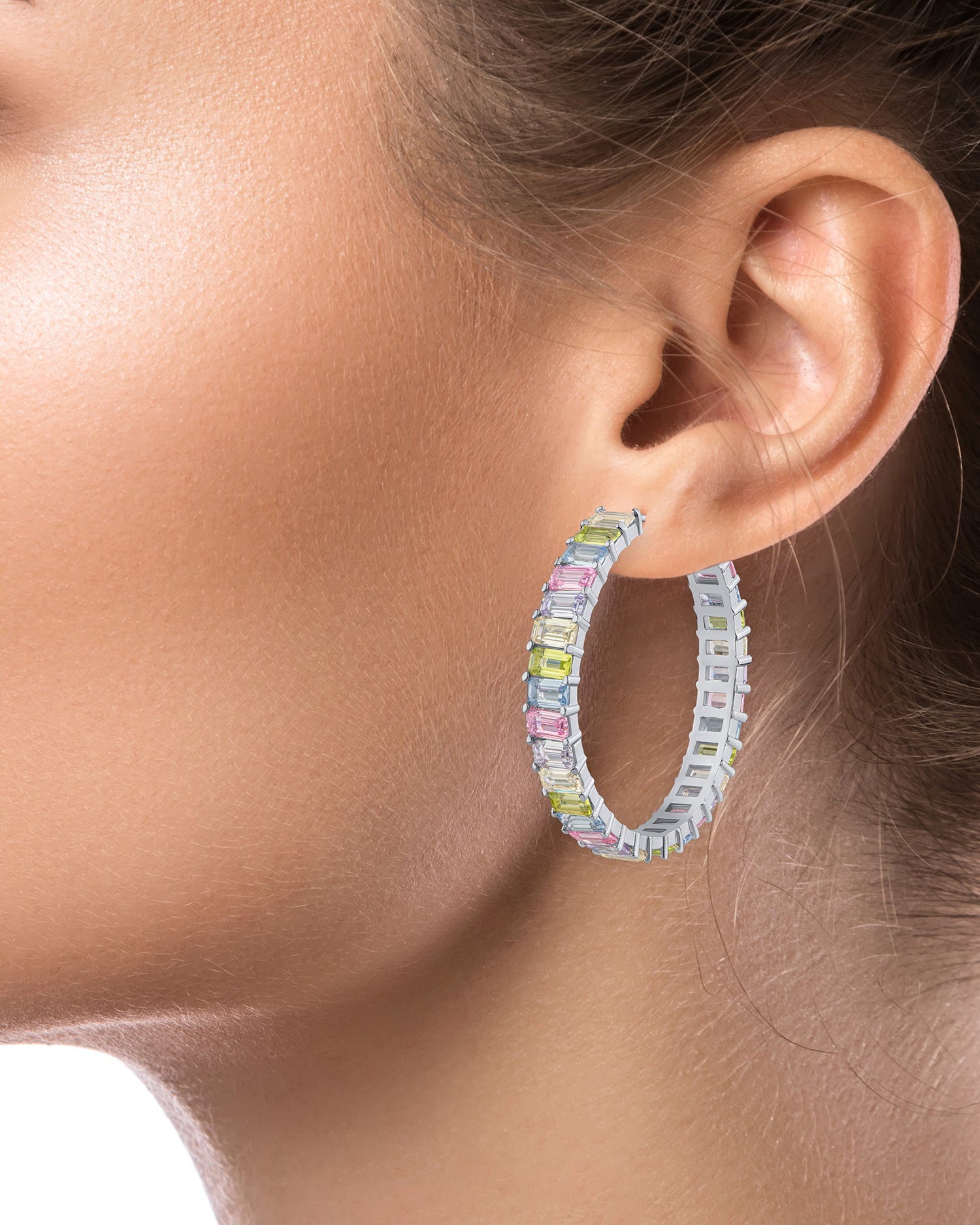 Pastel CZ Baguette Hoop Earrings