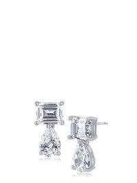 Emerald and Pear CZ Drop Earrings
