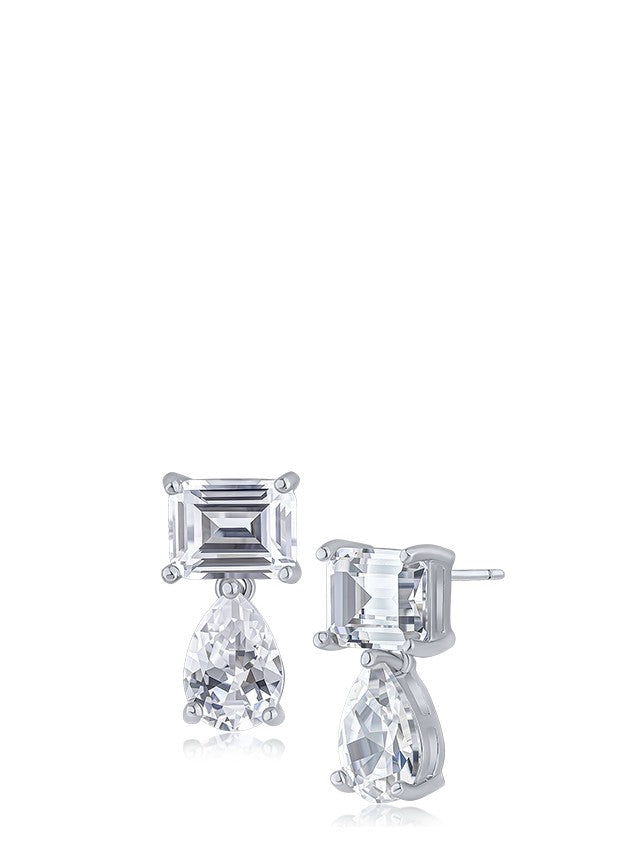 Emerald and Pear CZ Drop Earrings