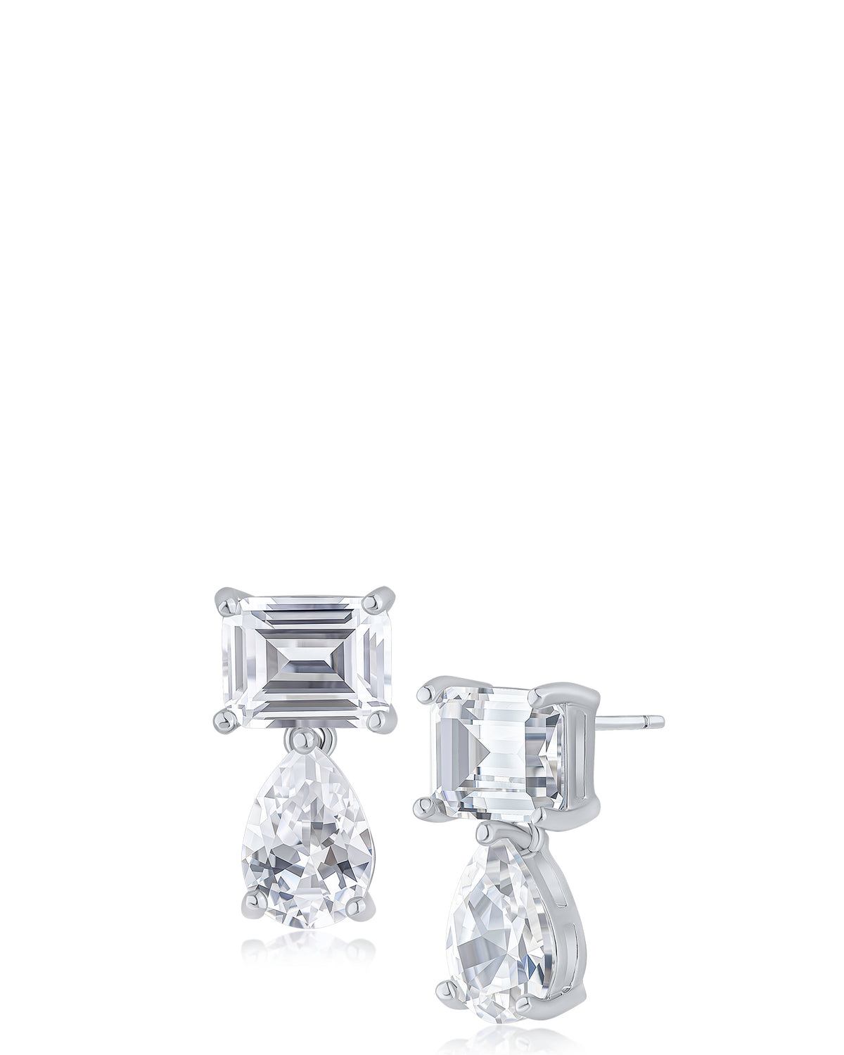 Emerald and Pear CZ Drop Earrings