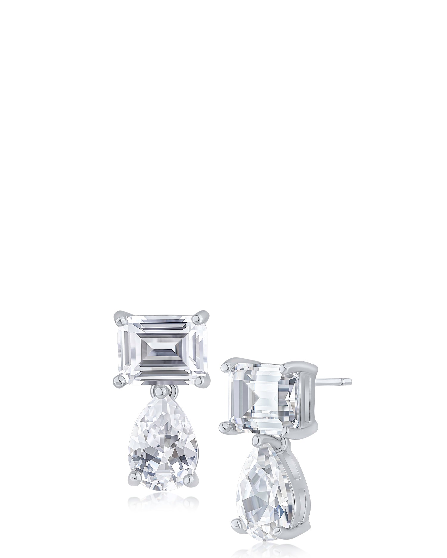 Emerald and Pear CZ Drop Earrings