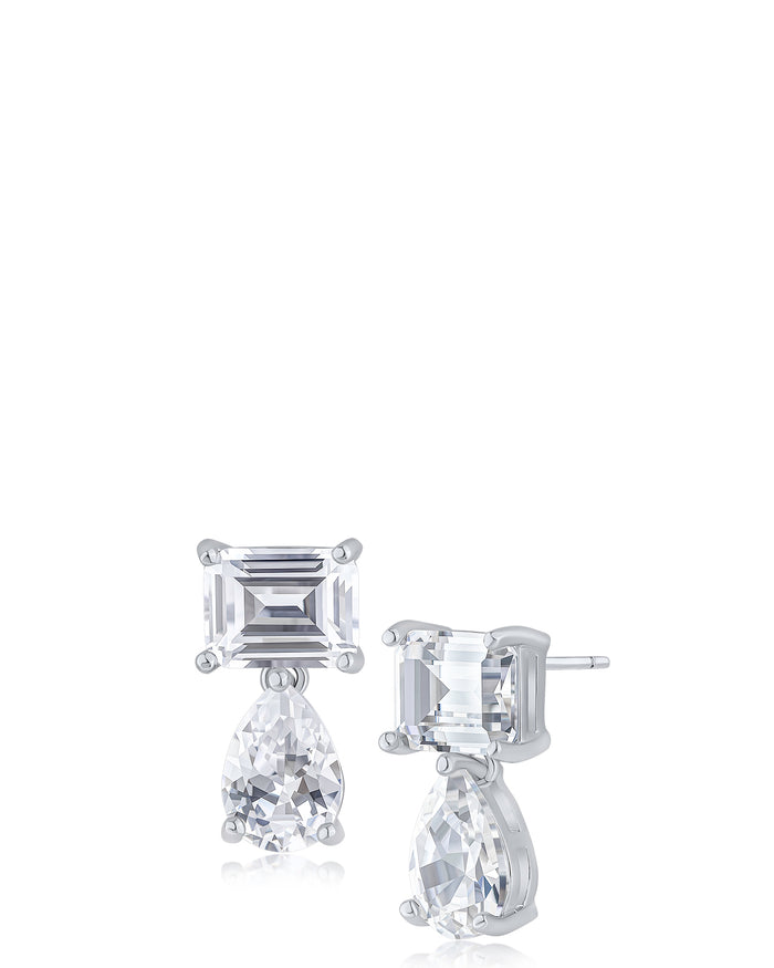 Emerald and Pear CZ Drop Earrings