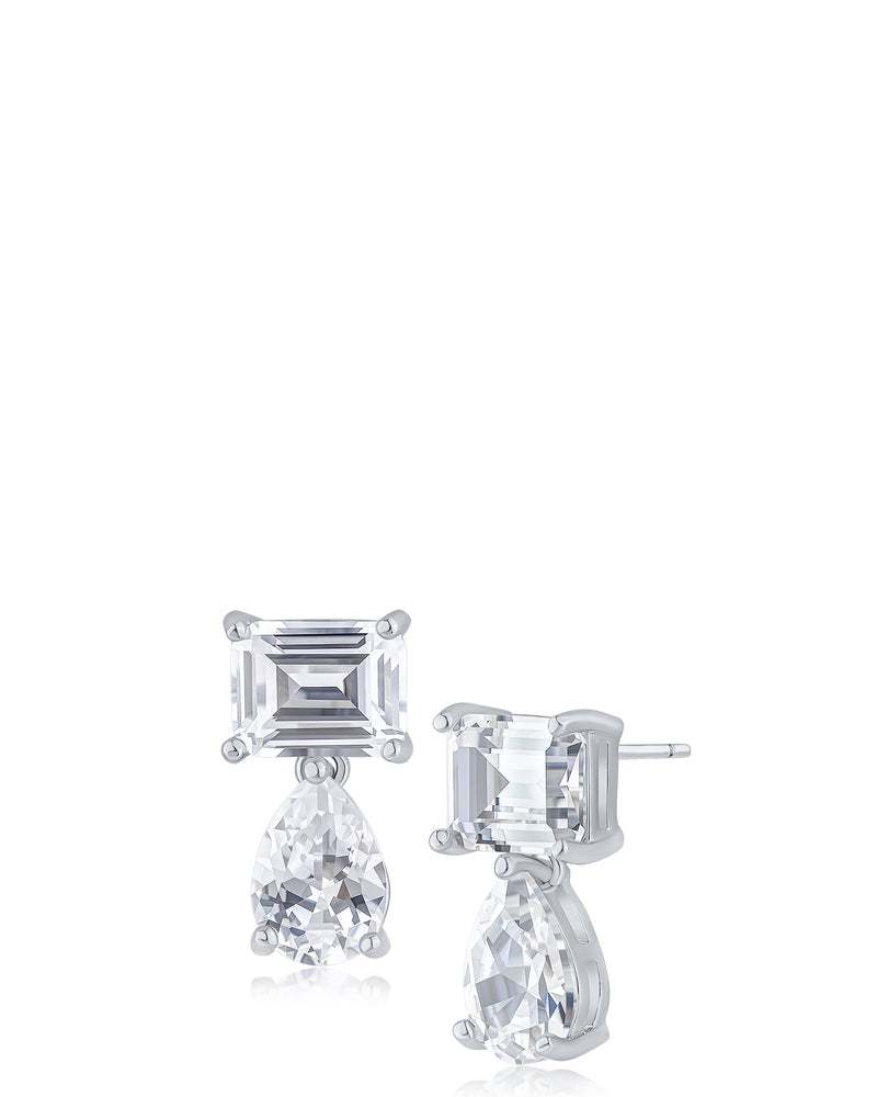 Emerald and Pear CZ Drop Earrings