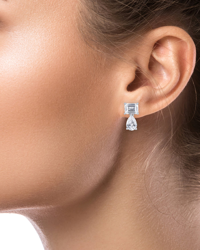 Emerald and Pear CZ Drop Earrings