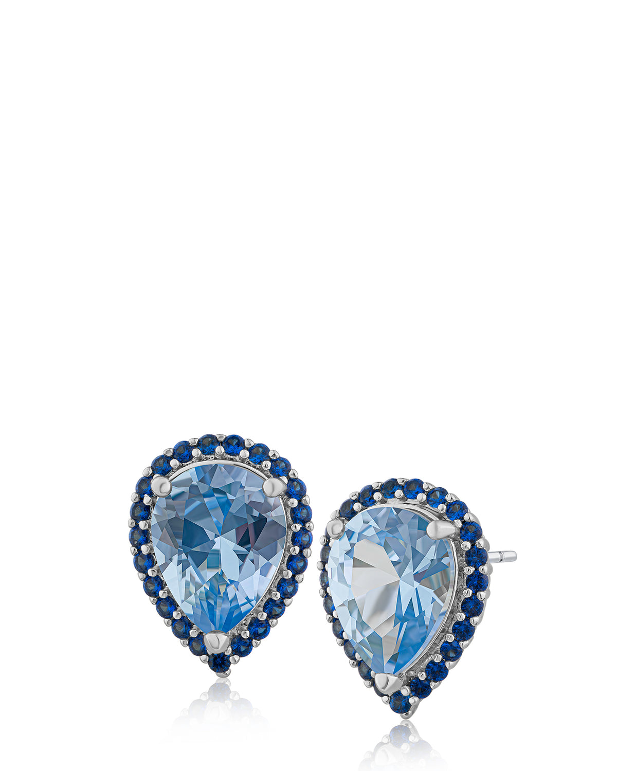 Aquamarine CZ Pear Stud Earrings