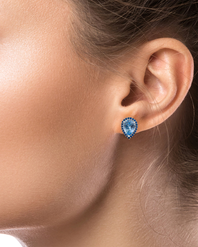Aquamarine CZ Pear Stud Earrings
