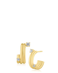 Triple-Ridge CZ Hoop Earrings