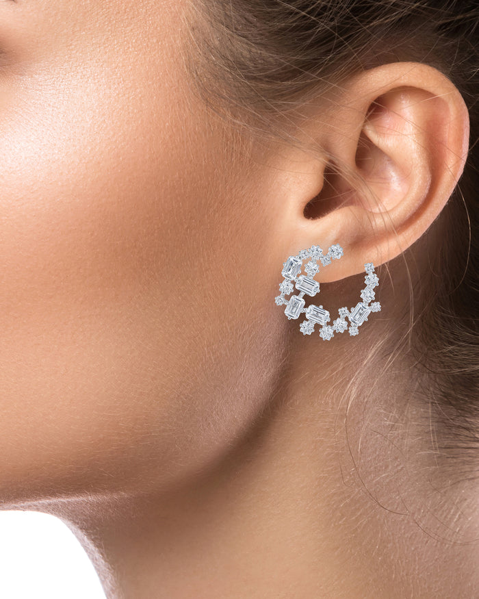 Round and Emerald CZ Earrings