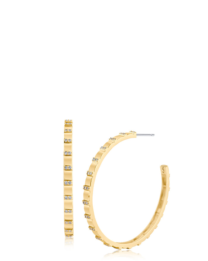 Textured Gold Hoops with CZ Accents