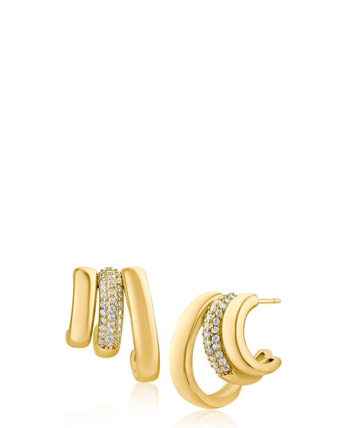 Triple Hoop CZ and Gold Earrings
