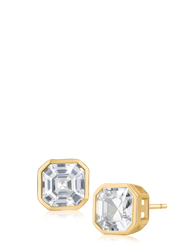 Asscher CZ Besel Set Earrings