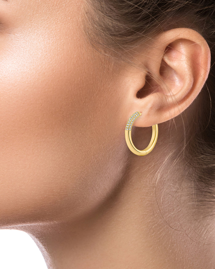 Pavé Accent Slim Gold Huggie Hoops
