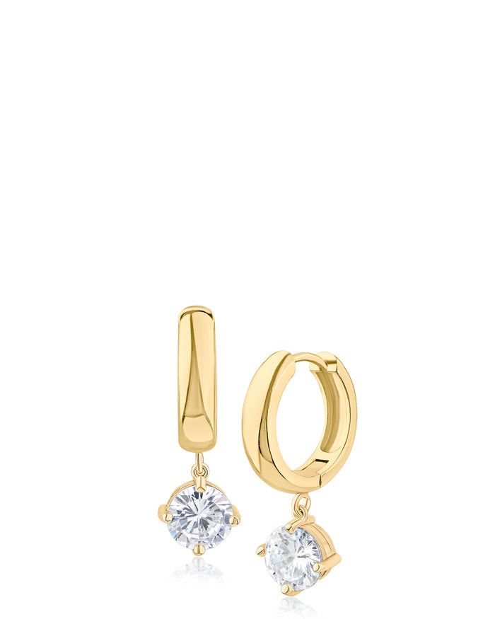 Round CZ Drop Hoop Earrings